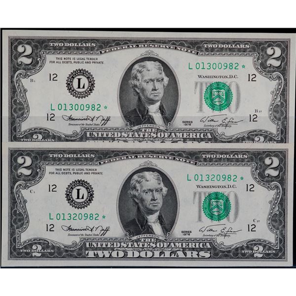 USA 1976 $2 #L01300982*-L01320982*, both Unc or better.