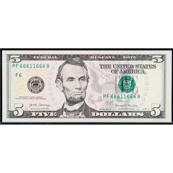 USA RADAR, 2017 $5 #Superb Gem PROOF-66611666B, Unc or better.