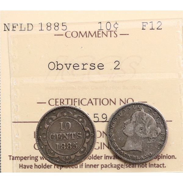Nfld 1885 10¢ Obv.2 ICCS Fine-12