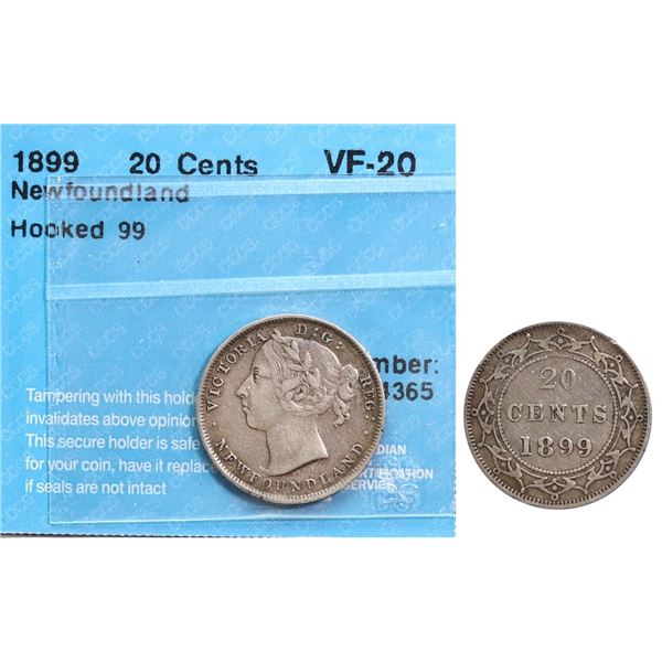 Nfld 1899 20¢ "Hooked 99" CCCS Very Fine-20