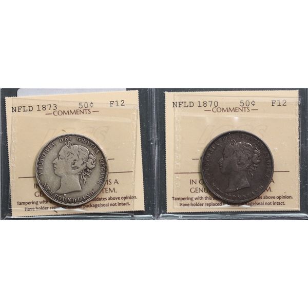 Nfld 1870 50¢, 1873 Both coins ICCS Fine-12