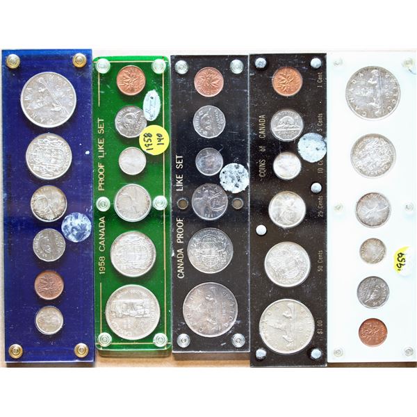 Years Sets;  1952, 1953, 1957, 1958 &1959.  Lot of 5 sets all in plastic Capitol type holders.  See 