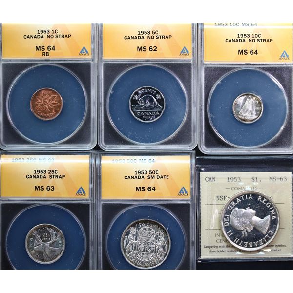 Year Sets;  1953 1¢ to $1 Year Set & 1954.  Lot of 2 Year sets graded mostly ANACS Choice Mint State