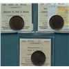 Image 1 : 1859 1¢ Nar 9, Nar 9/Low 9 (RP-N) & 1876H RP-1 all ICCS Choice Mint State-62 Lustrous and RB.  Lot o