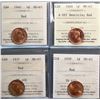 Image 1 : 1937 1¢, 1939, 1940, and 1949 A Off Denticle, all ICCS Gem Mint State-65RED, lot of 4 coins.