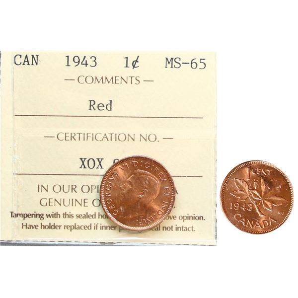 1943 1¢ ICCS Gem Mint State-65RED.