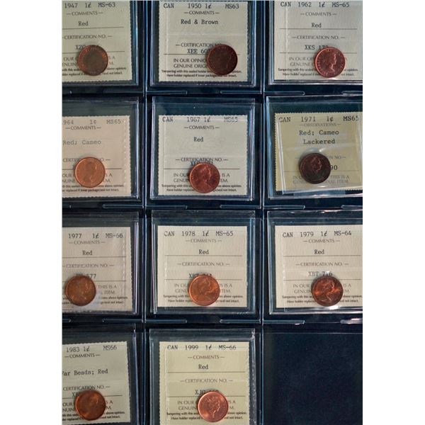 1947 1¢ to 1999, Group of 11 1¢ pcs all ICCS Choice Mint State-63 to Superb Gem Mint State-66.  See 