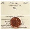Image 2 : 1951 1¢ ICCS Gem Mint State-65RED.  Gem 100% red and lustrous issue.
