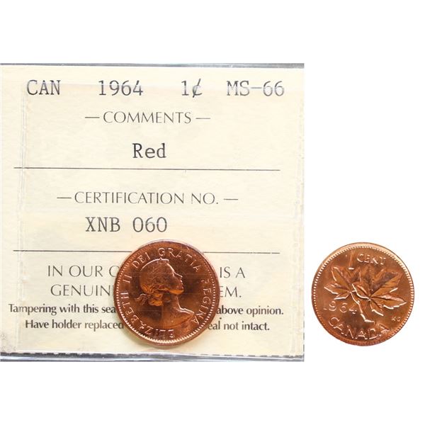 1964 1¢ ICCS Superb Gem Mint State-66RED.