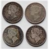Image 2 : 1880H 10¢ Obv 1, 1881H, 1882H & 1883H.  Lot of 4 coins F+ and better.  See Pic.