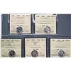 Image 1 : 1953 10¢ NSF, 1956 Dot, 1959, 1960, and 1961, all ICCS Gem Mint State-65, lot of 5 coins.
