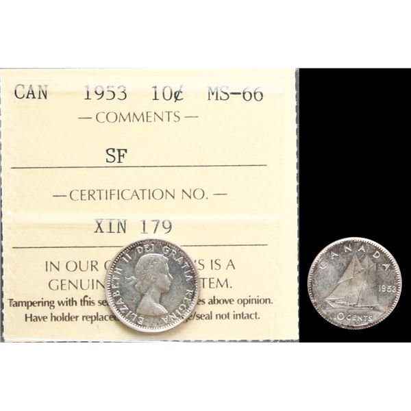 1953 10¢ SF ICCS Superb Gem Mint State-66.
