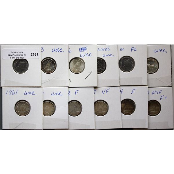 1953 10¢ to 1969.  Lot of 12 non graded coins circ to BU.  See Pic.