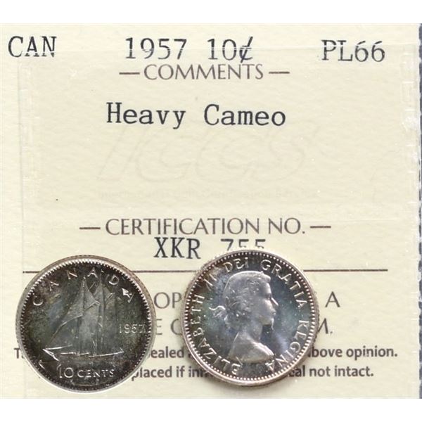 1957 10¢ ICCS Superb Gem Proof-Like-66 Heavy Cameo