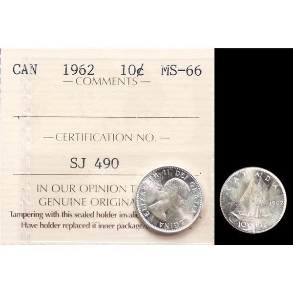 1962 10¢ ICCS Superb Gem Mint State-66.