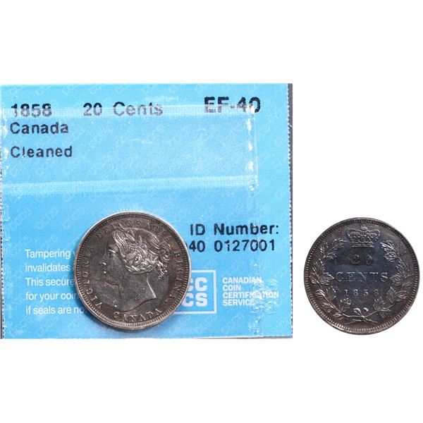 1858 20¢ Coin alignment CCCS Extra Fine-40.  Lightly toned.
