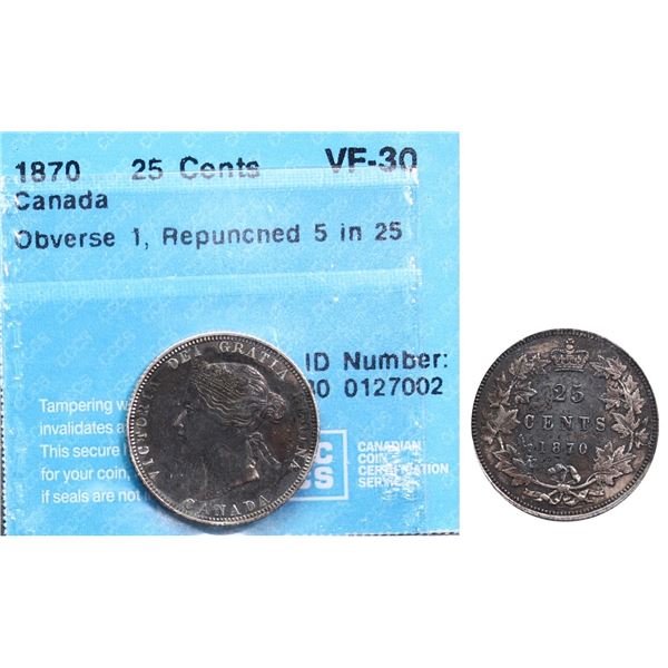 1870 25¢ Obv.1, Repunched "5" in 25 CCCS Choice Very Fine-30
