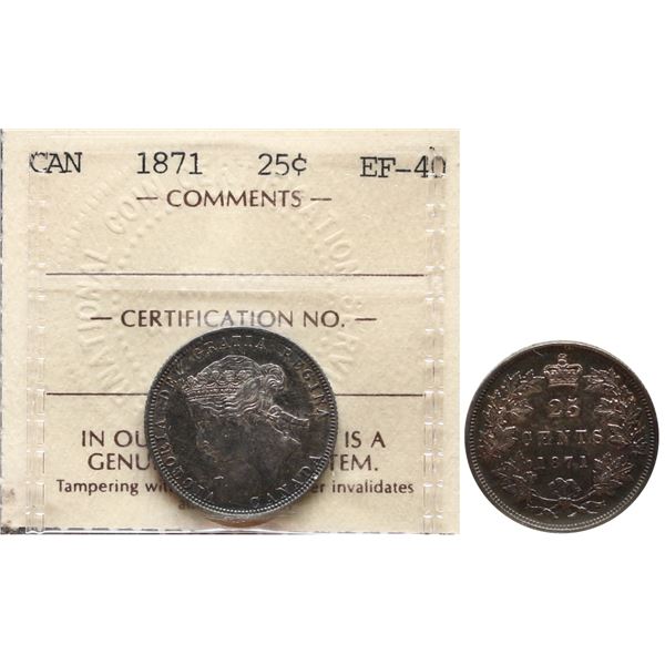 1871 25¢ Obv 2 ICCS Extra Fine-40.