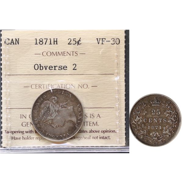 1871H 25¢ Obv 2 ICCS Choice Very Fine-30.