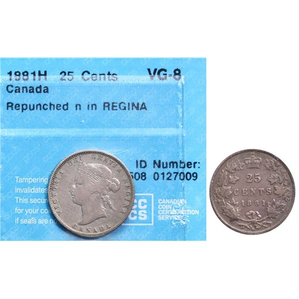 1881H 25¢ Repunched "N" in REGINA CCCS Very Good-8