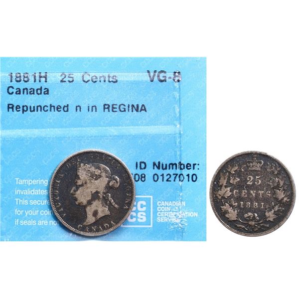 1881H 25¢ Repunched "N" in REGINA CCCS Very Good-8