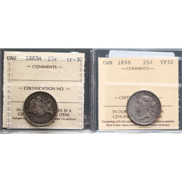 1883H 25¢, 1899 Both coins ICCS Choice Very Fine-30