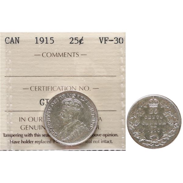 1915 25¢ Choice Very Fine-30.  Nice key issue.