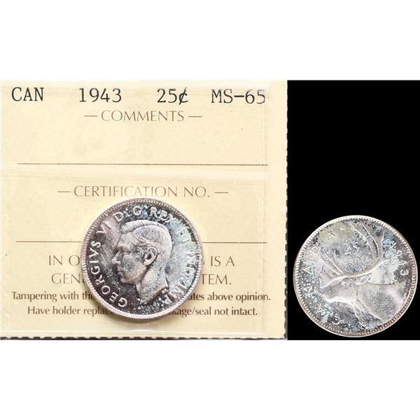 1943 25¢ ICCS Gem Mint State-65.