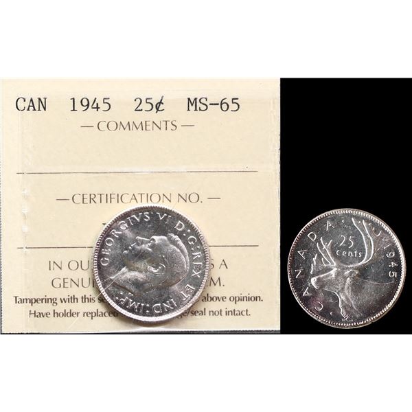 1945 25¢ ICCS Gem Mint State-65.