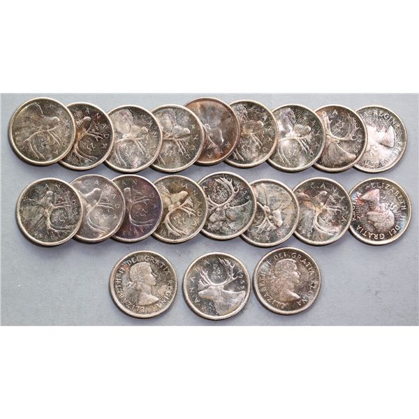 1955 25¢ Lot of 20 superbly toned MS to BU examples.  See Pic.