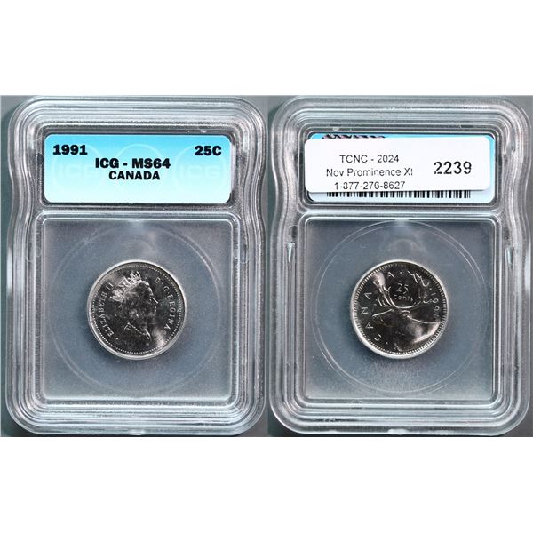 1991 25¢ ICCS Choice Mint State-64.