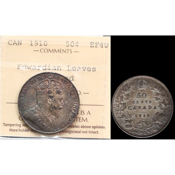1910 50¢ Edwardian Leaves ICCS Extra Fine-40 Toned.  Cleaned