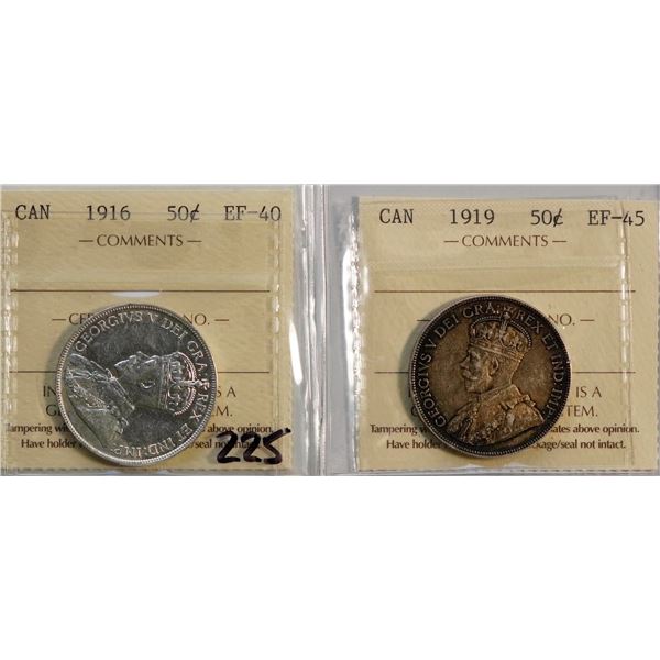 1916 50¢ Extra Fine-40, & 1919 Choice Extra Fine-45 both ICCS graded.