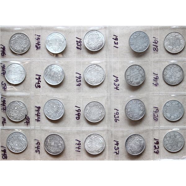 Date set! 1918-1967 Fifty cents, includes some better dates. 39 coins.  VG to UNC