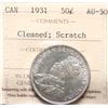 Image 2 : 1931 50¢ ICCS About Uncirculated-50 Cleaned; Scratch.