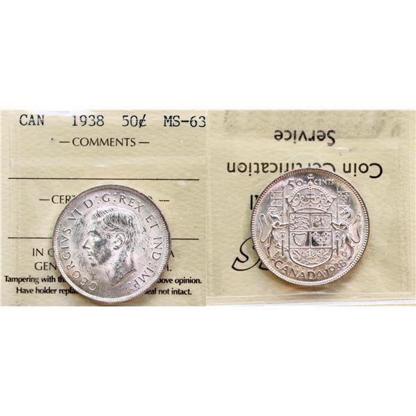 1938 50¢ ICCS Choice Mint State-63.