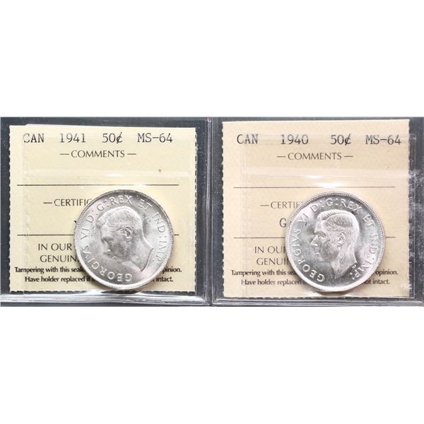 1940 50¢, 1941 both ICCS Choice Mint State-64.
