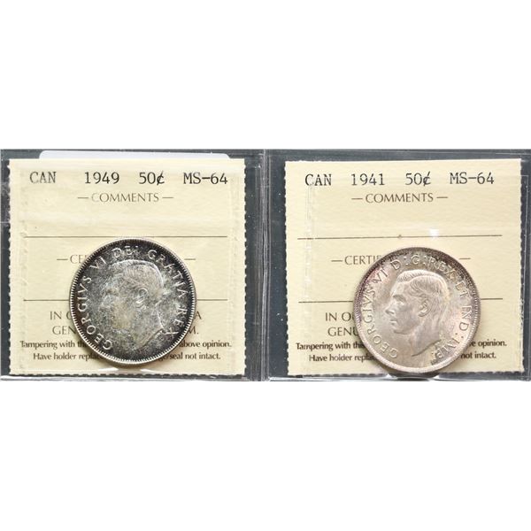 1941 50¢, 1949 both ICCS Choice Mint State-64.