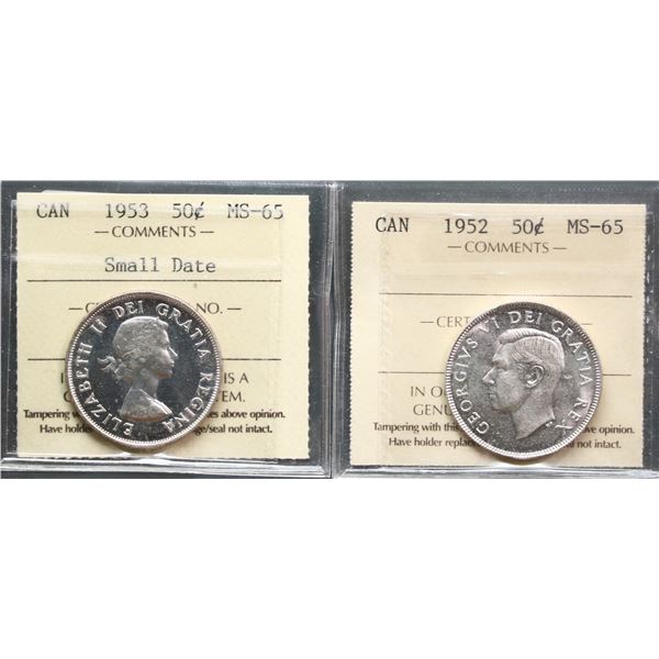 1952 50¢, 1953 SD, both ICCS Gem Mint State-65.