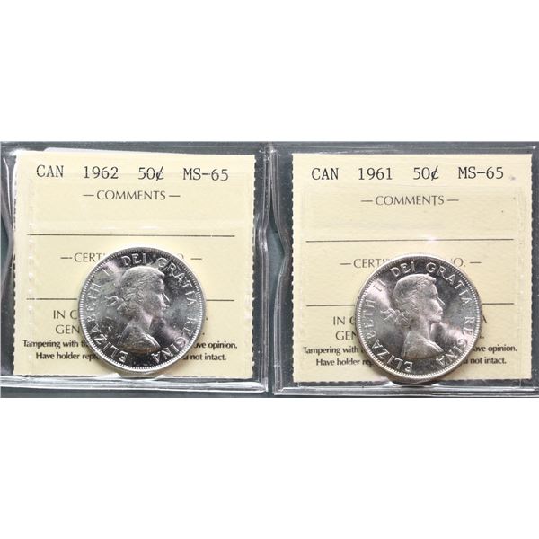 1961 50¢, 1962 both ICCS Gem Mint State-65.