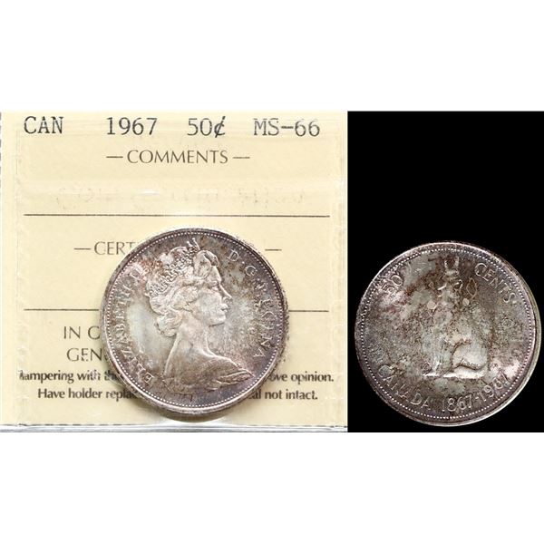 1967 50¢ ICCS Superb Gem Mint State-66  Delicate russet tone over full underlying lustre.