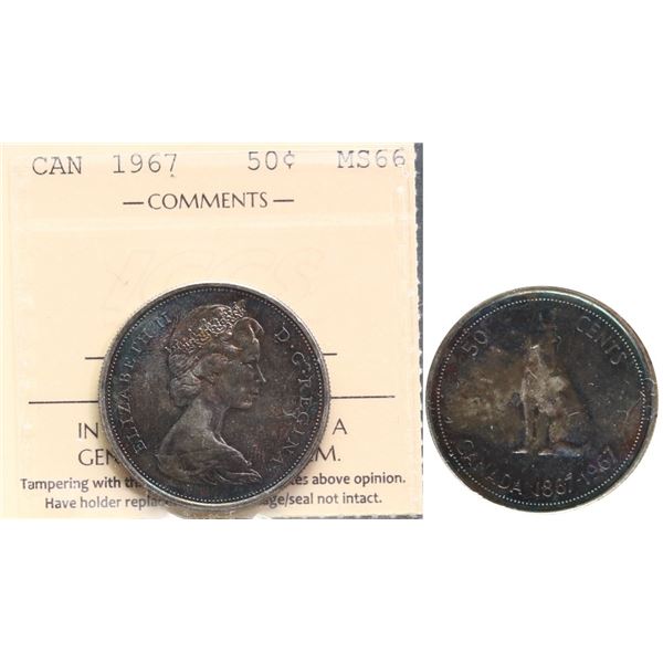 1967 50¢ ICCS Superb Gem Mint State-66.  Superbly toned.
