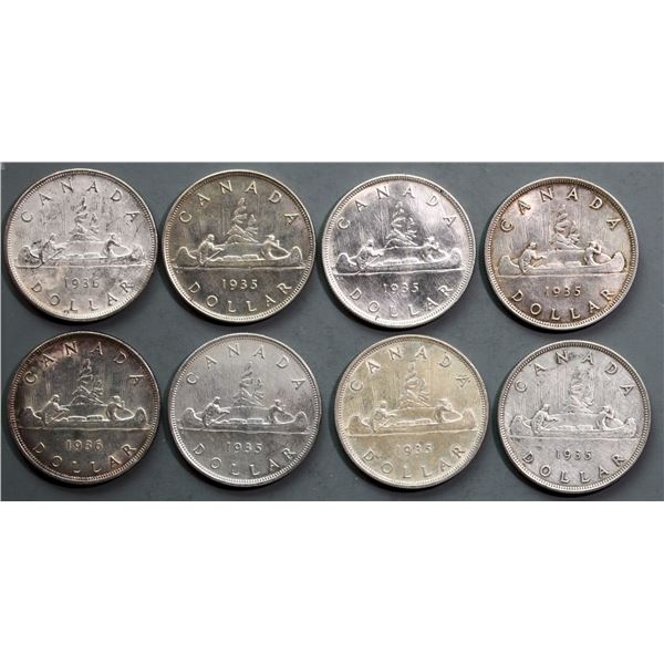 1935 $1 (6), 1936 (2)  Lot of 8 coins.  All EF to AU with issues.
