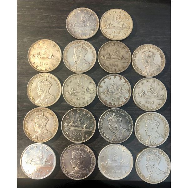 1935 $1  Lot of 18 coins.  All EF to AU