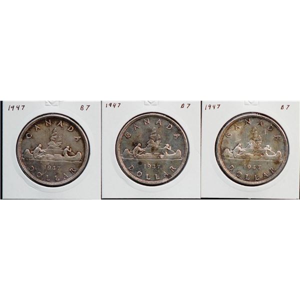 1947 $1 Blunt.  Lot of 3 AU to UNC coins all with similar spotty tones.  See Pic.