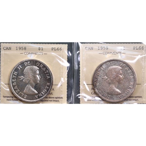 1958 $1 Cameo & 1959 ICCS Superb Gem Proof-Like-66.  Lot of 2 coins both with attractive light tones
