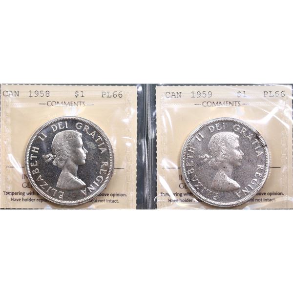 1958 $1 Cameo & 1959 ICCS Superb Gem Proof-Like-66.  Lot of 2 coins both with attractive light tones