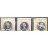 Image 1 : 1962 $1, 1963, and 1964 all ICCS Choice Mint State-64 Heavy Cameo, lot of 3 coins.