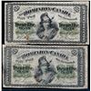 Image 1 : 1870 25¢ Shinplasters DC-1b "Letter B" VG to Fine, lot of 2 notes.