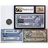 Image 1 : Canadian Tire Money;  CTC 1-E $1 rare issue along with 75th Anniversary Special Edition $1 w/stamp a
